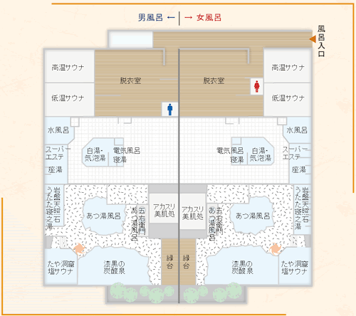 野天湯元 湯快爽快 たや　浴室　案内図