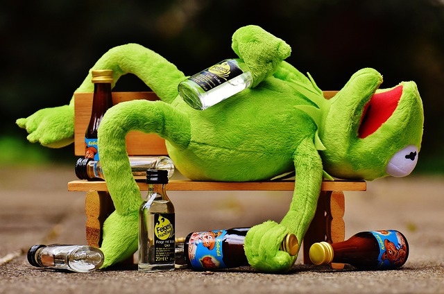 お酒を飲むカエル