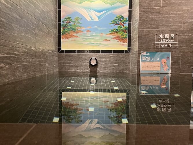 白水湯 水風呂 水面に映る壁画
