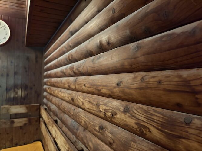 アクアプレイス旭 女湯ロッキーサウナ 丸太